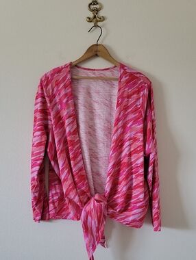 Belle by Kim Gravel Pink Camo Printed Slub Knit Tie Front Shrug Size 3X